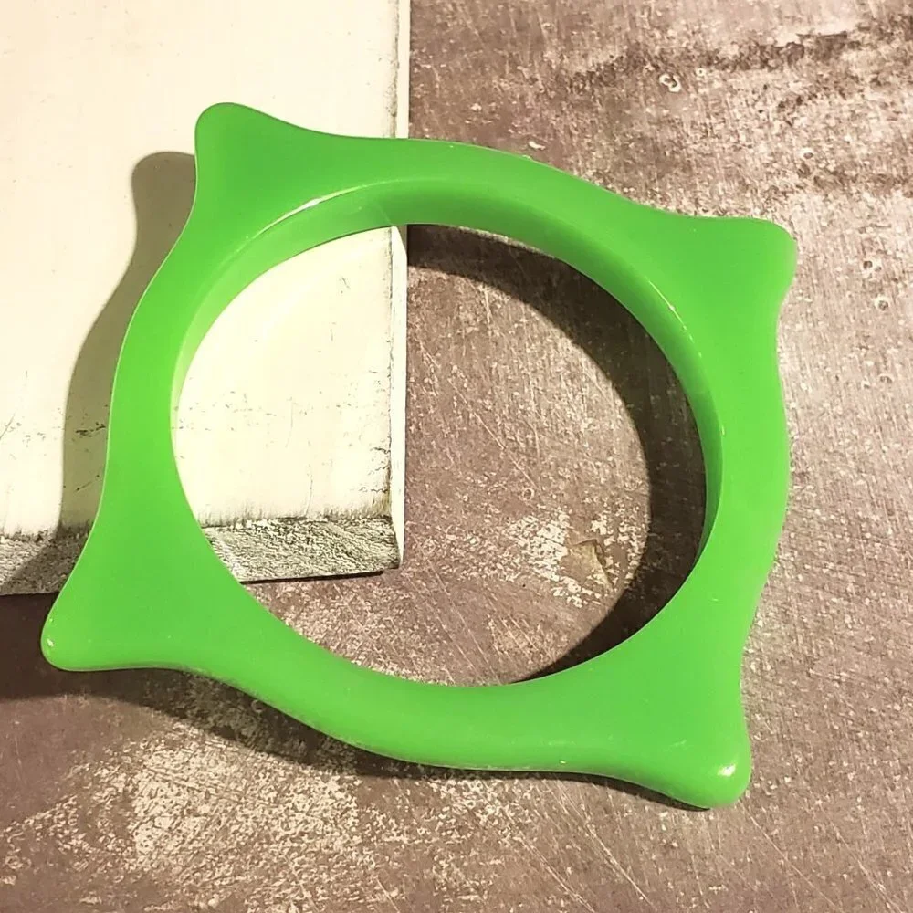 Lime Green Irregular Square New Vintage Y2K 90s Retro Structural Bangle Bracelet